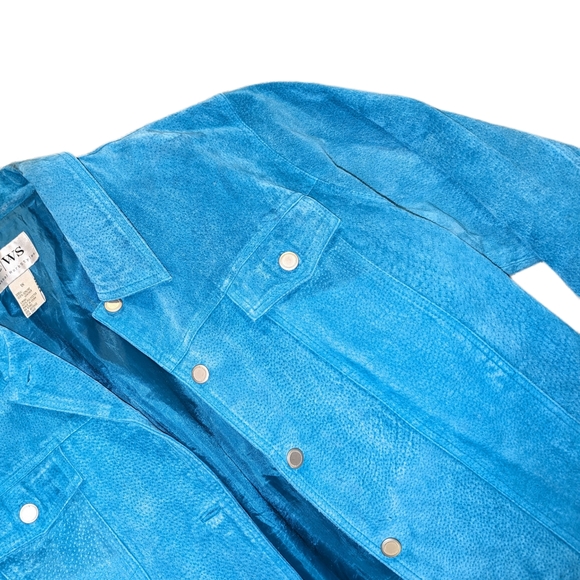 Vintage Plus Size 1X Genuine Leather Suede Jacket in Turquoise - Picture 4 of 7
